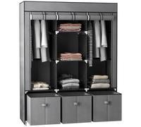 Armoire penderie pliable 5 étagères 2 tringles 3 tiroirs tissu gris Gris G