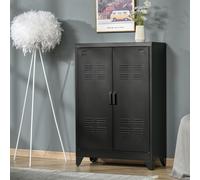 HOMCOM Armoire de Bureau à 3 Niveaux, Meuble de Rangement Bureau métallique avec 2 Portes et étagères réglables, Armoire à dossiers pour Le Bureau à Domicile, Le Garage, Noir