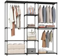 HOMCOM Armoire de Rangement, penderie en Tissu, Armoire Chambre, penderie vêtement avec Barre de Suspension et étagères, pour vestiaire, Chambre, Dressing, 182 x 43 x 185 cm, Noir