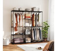 HOMCOM Armoire de rangement, penderie en tissu avec barre de suspension et étagères, 182 x 43 x 185 cm, noir