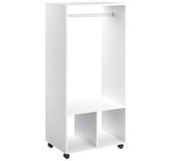 HOMCOM Portant à vêtements penderie mobile avec roulettes 2 niches + grand espace penderie panneaux particules blanc