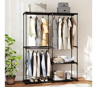 HOMCOM Armoire de rangement, penderie portable avec 3 barres de suspension et 4 étagères, 142 x 43 x 185 cm, noir