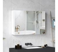 HOMCOM Armoire de salle de bain avec 3 portes à miroir et 5 étagères - Armoire murale pour salle de bain - Blanc - 90 x 15,5 x 60 cm