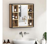 HOMCOM Armoire de salle de bain avec miroir, 60 x 16 x 58,5 cm, style industriel avec 6 compartiments ouverts, étagère réglable, chêne