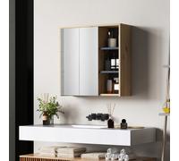 HOMCOM Armoire de salle de bain avec miroir armoire de toilette miroir mural 3 étagères ouverts 60 x 20 x 60 cm bois naturel