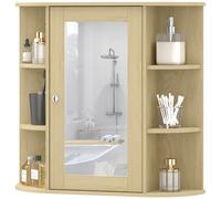 HOMCOM Armoire de salle de bain avec miroir Armoire murale avec étagères ouvertes 66x17x63 cm Naturel