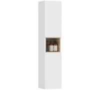 HOMCOM Armoire de salle de bain étroite avec 2 portes striées à fermeture douce, compartiment ouvert et étagères réglables, pour salle de bain, cuisine, 30 x 24 x 140 cm, blanc