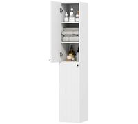 HOMCOM Armoire de salle de bain haute à fixation murale, 300 x 1610 mm, avec charnières à fermeture amortie, armoire de rangement fine et moderne avec 2 portes, blanc