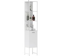 HOMCOM Armoire de salle de bain haute, armoire de rangement mince pour salle de bain avec 3 étagères ouvertes et étagère réglable, armoire de rangement autonome, 33 x 33 x 185 cm, blanc