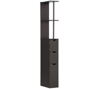 HOMCOM Armoire de salle de bain haute autonome avec étagère à 2 niveaux et tiroirs, armoire étroite, marron