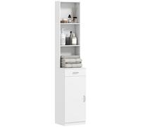 HOMCOM Armoire de salle de bain, haute, étroite, avec tiroir, porte, étagères réglables, pour salle de bain, salon, 35 x 30,5 x 179 cm, blanc