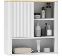 HOMCOM Armoire de salle de bain murale à suspendre avec étagères réglables, porte coulissante, compartiments et design avec profil incurvé 60 x 20 x 62 cm Blanc