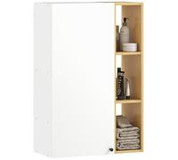 HOMCOM Armoire de Salle de Bain Murale avec Portes à Fermeture Progressive, Armoire de Salle de Bain Suspendue avec étagères réglables et 3 étagères Ouvertes, 59,5x30x90 cm, Blanc et Couleur Bois