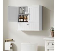 HOMCOM Armoire de salle de bain murale rustique avec étagère réglable, double porte et porte battante 60x19,5x60 cm blanc