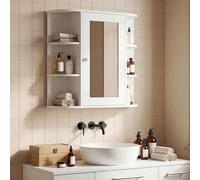 HOMCOM Armoire de toilette Miroir de salle de bain Montage mural Armoire de salle de bain avec 8 compartiments Armoire multi-usages pour salle de bain Blanc 66 x 17 x 63 cm