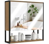 HOMCOM Armoire de Toilette Murale avec Portes à Fermeture Progressive et étagère réglable, Armoire de Toilette Industrielle avec Rangement Ouvert, 60 x 16 x 60 cm, Finition Bois Naturel