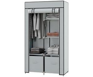 HOMCOM Armoire en tissu Armoire à vêtements avec 5 compartiments, tringle à vêtements, penderie avec fermeture éclair, armoire pliante pour couloir, entrée, gris clair, 83 x 42,5 x 162,5 cm