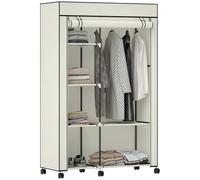HOMCOM Armoire en tissu avec roulettes, armoire portable, avec barre de suspension, 6 étagères, cadre en acier, pour chambre, dressing, 103 x 43 x 162,5 cm, crème
