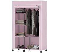 HOMCOM Armoire en tissu avec roulettes Penderie portable avec 6 étagères et 1 tringle pour suspendre pour chambre 103x43x162,5cm Rose
