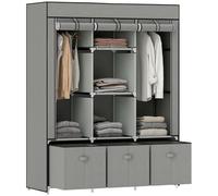 HOMCOM Armoire en tissu avec tringle à vêtements, tiroirs, fermeture éclair, pliable, pour chambre à coucher, dressing, 125 x 43 x 162,5 cm, gris clair