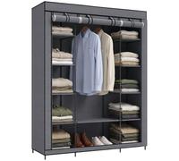 HOMCOM Armoire en Tissu Portable, Dressing en Non-tissé avec 1 Barre de penderie, 11 Compartiments de Rangement et Panneaux zippés, Gris