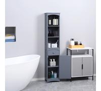 HOMCOM Armoire Haute de Salle de Bain Étroite avec 1 Tiroir et 3 Étagères Ouvertes Style Moderne 34x24x170 cm Gris