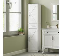 HOMCOM Armoire Haute de Salle de Bain Étroite avec 2 Portes 1 Tiroir et 2 Étagères Ajustables Style Rustique 40x30x170 cm Blanc