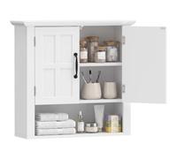 HomCom Armoire haute murale salle de bain 2 portes 2 étagères avec niche MDF 60×20×58 cm Blanc