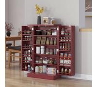 HOMCOM Armoire meuble de cuisine garde-manger 2 portes avec 5 étagères et 12 porte-épices - 60 x 30 x 104 cm - rouge