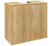 HOMCOM Armoire Moderne sous lavabo 2 Portes Naturel | Meuble mural, 2 étagères, découpe en U dans le bois, pour lavabos avec ou sans colonne