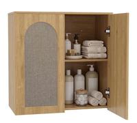 HOMCOM Armoire Murale de Salle de Bain 2 Portes 60 x 30 x 60 cm Chêne | Meuble de Rangement Suspendu pour Salle de Bains, Effet Rotin, Fermeture Douce, Étagère Réglable, Style Bohème