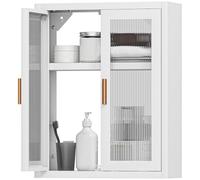 HOMCOM Armoire Murale de Salle de Bain Métale, 40 x 14 x 50 cm, Blanc | Meuble de Rangement Suspendu, 2 Portes Cannelées en Acrylique, Étagère Réglable, Métal