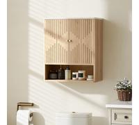 HOMCOM Armoire murale de salle de bain, meuble de rangement avec compartiment ouvert et étagère réglable, 60 x 18 x 70 cm chêne
