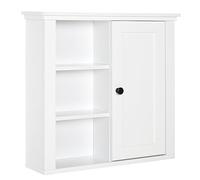 Armoire Haute Murale De Salle De Bain Ou Wc Placard 1 Porte 3 Niches Dim. 53l X 15l X 51h Cm Mdf Panneaux Blanc