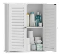 HOMCOM Armoire Murale de Salle de Bain Suspendue 51 x 18 x 61 cm Blanc | Meuble de Rangement pour Salle de Bains, 2 Portes Persiennes, Étagère Réglable, Meuble WC Suspendu