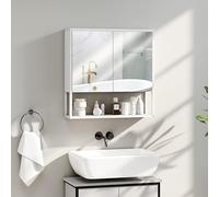 HOMCOM Armoire Murale Salle de Bain avec Miroir, 60 x 16 x 60 cm, Meuble Salle de Bain, Armoire de Toilette avec 2 Portes Miroir, étagère réglable et étagère Ouverte, Blanc