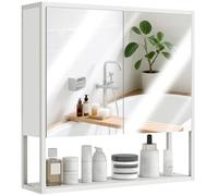 HOMCOM Armoire Murale Salle de Bain avec Miroir, 60 x 16 x 60 cm, Meuble Salle de Bain, Armoire de Toilette avec 2 Portes Miroir, étagère réglable et étagère Ouverte, Blanc