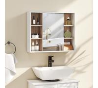 HOMCOM Armoire murale à miroir — armoire de toilette en bois, 6 étagères — 60×14,5×49,4 cm, Blanc