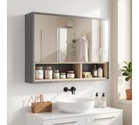 HOMCOM Armoire Murale Salle De Bain avec Miroir 80L x 20l x 60H cm Gris