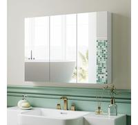 HOMCOM Armoire Murale Salle de Bain avec Miroir, 91,5 x 11,5 x 65 cm, Meuble Salle de Bain, Armoire de Toilette avec 3 Portes Miroir et 4 étagères réglables, Blanc