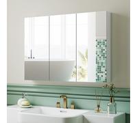 HOMCOM Armoire murale salle de bain avec miroir, armoire de toilette 3 portes miroir, étagères réglables, 91,5x11,5x65cm, blanc