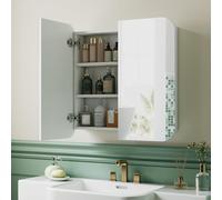 HOMCOM Armoire Murale Salle de Bain avec Miroir arqué 68 x 13 x 66 cm Meuble Salle de Bain, Armoire de Toilette avec étagère réglable et 2 Portes pour Cuisine, buanderie, Blanc