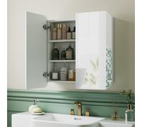 HOMCOM Armoire murale salle de bain avec miroir arqué meuble salle de bain étagère réglable portes miroir 68 x 13 x 66 cm blanc