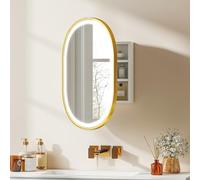 HOMCOM Armoire Murale Salle de Bain avec Miroir et éclairage LED, 50 x 14,5 x 70 cm, Meuble Salle de Bain Ovale, Anti-buée, 3 températures de lumière, mémoire, Interrupteur Tactile, doré