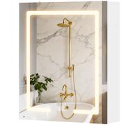 HOMCOM Armoire murale salle de bain avec miroir et éclairage LED, anti-buée, étagères réglables, 50 x 15 x 60 cm, blanc