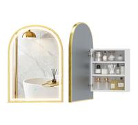 HOMCOM Armoire murale salle de bain avec miroir et éclairage LED, porte arquée, anti-buée, 50x14,5x70cm, doré