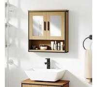 HOMCOM Armoire Murale Salle de Bain avec Miroir, Meuble Salle de Bain, Armoire de Toilette avec Compartiment Ouvert et étagère réglable, chêne