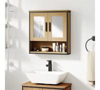 HOMCOM Armoire murale salle de bain avec miroir, meuble salle de bain avec compartiment ouvert et étagère réglable, chêne