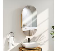 HOMCOM Armoire murale salle de bain avec miroir ovale 45 x 90 cm moderne sans cadre bois naturel