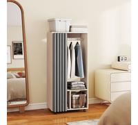 HOMCOM Armoire penderie armoire de rangement mobile avec rideau, tringle de suspension, 60 x 40 x 128 cm, effet bois naturel